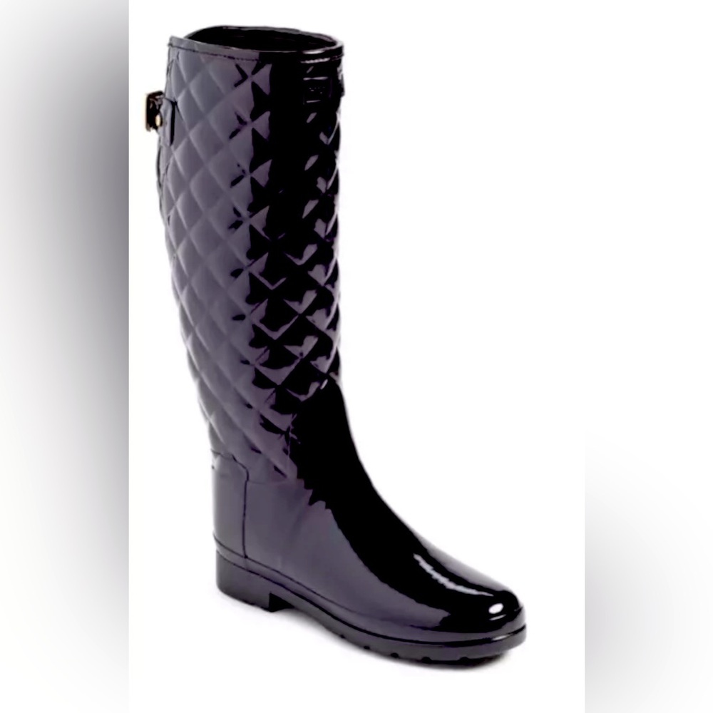 NIB Hunter Original Refined High Gloss Quilted Waterproof Rain Boot, Navy, sz 10